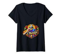 Women's Ethereum Crypto Blockchain Tiger Paw Stained Art V-Neck T-Shirt