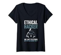 Women's Ethical Hacker Can't Fix Stupid But Can Charge Funny Bold V-Neck T-Shirt