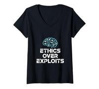 Womens Ethics Over Exploits Cyber Security Coder V-Neck T-Shirt