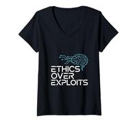 Women's Ethics Over Exploits Cyber Security V-Neck T-Shirt