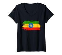 Womens Ethiopia Flag - Ethiopia Football Flag Ethiopia Crest V-Neck T-Shirt