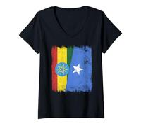 Women's Ethiopia Somalia Half Flag Ethiopian Somali Pride V-Neck T-Shirt