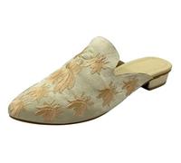 Women's Ethnic Back Open Mules - Handmade Indian Slip-On Juttis | Embroidered Boho Flats | Comfortable Backless Traditional Shoes for Wedding, Office & Everyday Wear, Cream-beige, 8 UK
