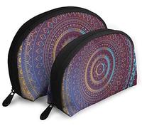 Womens Ethnic Boho Style Sacred Asian Symbol Travel Cosmetic Bags Waterproof 2PC Makeup Clutch Pouch Cosmetic and Toiletries Organizer Bag Portable Travel Toiletry Pouch Girls