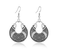 Women's Ethnic Indian Tribal Style Vintage Silver Pendant Earrings Indian Tribal Style Intricate Flowers and Beads Beach Earrings Light Festivals Jewelry Birthday Gift