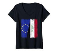 Womens EU Iraq Half Flag Europe Iraqi Jersey V-Neck T-Shirt