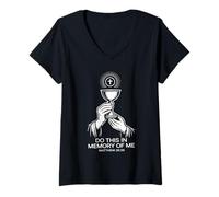 Womens Eucharist Chalice Matthew 26:28 Christian Communion V-Neck T-Shirt