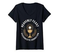 Womens Eucharistic Adoration Catholic Chalice First Communion V-Neck T-Shirt