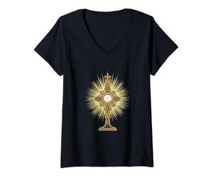 Women's Eucharistic Adoration Traditional Latin Mass Catholic V-Neck T-Shirt