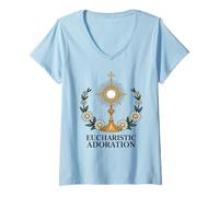 Womens Eucharistic Monstrance Catholic Worship V-Neck T-Shirt