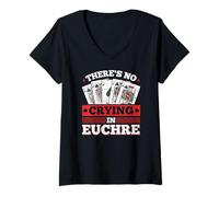 Womens Euchre Card Game Lover There's No Crying In Euchre V-Neck T-Shirt