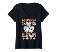 Women's Euchre Champion No Won't Stop Talking About It Euchre Lover V-Neck T-Shirt