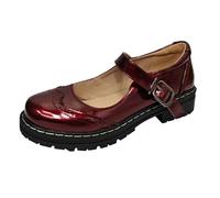 Women's Europe and the States Border Sources Flat Mouth Thick Bottom Hanging Buckle Single Shoes Leather Shoes Casual Shoes 1 Women's Shoes, Wine Red, 8.5 UK