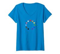 Women's Europe Style Hearts - Progress Pride Circle V-Neck T-Shirt