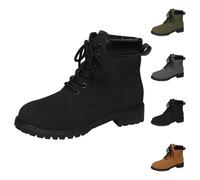 Women's European and American Fashion Ankle Boots Front Plus Size British Style PU Leather Boots for Women Womens Boots Size 11 Heel (Black, 4)