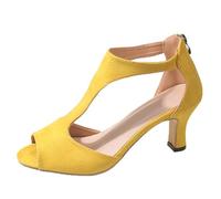 Women's European And Retro Foreign Trade Large Size Hollow Light Soft Sole Casual Shoes Sandals Gold High Heels For Women (Yellow, 6.5)
