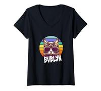 Womens EVELYN - Beautiful girl name with a cool funny Cat V-Neck T-Shirt