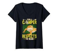 Women's Even A Camper Respects The Beard Reptile Bearded Dragon V-Neck T-Shirt