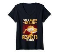 Women's Even A Griller Respects The Beard Reptile Bearded Dragon V-Neck T-Shirt