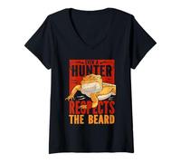 Women's Even A Hunter Respects The Beard Reptile Bearded Dragon V-Neck T-Shirt