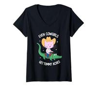 Womens Even Cowgirls Get Tummy Aches Cat V-Neck T-Shirt