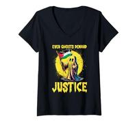 Womens Even Ghosts Demand Justice Protest Art V-Neck T-Shirt