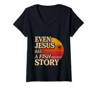Womens Even Jesus Had A Fish Story Faith Fisherman |- V-Neck T-Shirt