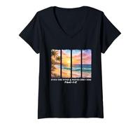 Women's Even the Wind and Waves Obey Him Christian Summer Scripture V-Neck T-Shirt