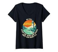 Women's Even The Wind and Waves Obey Him Mark 4:41 V-Neck T-Shirt
