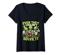 Women's Even They Couldnt Solve It Alien Cube Puzzle V-Neck T-Shirt
