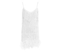 Women's Evening Dress with Sequins Tassels Feathers V-Neck for Glamorous Club Nights Festive Occasions Elegant Design with Attention-grabbing Details for an Irresistible Appearance, White, XXL