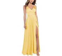 Women's Evening Dresses Deep V-Neck High Slit Maxi Dresses Floor Length V Back Ruched Party Long Dresses Formal Gowns Prom Wedding,19,S