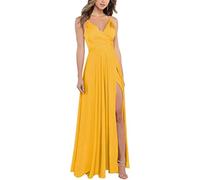Women's Evening Dresses Deep V-Neck High Slit Maxi Dresses Floor Length V Back Ruched Party Long Dresses Formal Gowns Prom Wedding,38,XL