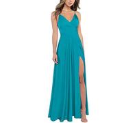 Women's Evening Dresses Deep V-Neck High Slit Maxi Dresses Floor Length V Back Ruched Party Long Dresses Formal Gowns Prom Wedding,8,S