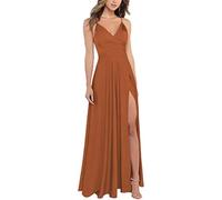 Women's Evening Dresses Deep V-Neck High Slit Maxi Dresses Floor Length V Back Ruched Party Long Dresses Formal Gowns Prom Wedding,14,M