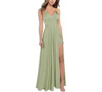 Women's Evening Dresses Deep V-Neck High Slit Maxi Dresses Floor Length V Back Ruched Party Long Dresses Formal Gowns Prom Wedding,11,L