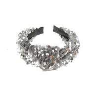 Womens Evening Fancy Sparkly Velvet Sequin Knot Twist Twisted Turban Wide Formal Boho Vintage Headband Alice Band Hair Accessories Hairband Christmas Wedding Bridesmaid Party (Silver)