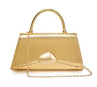 Women's Evening Handbag PU Leather Top Handle Clutch Purse with Gold Metal Clasp for Party Prom Wedding Cocktail, Gold 703, M