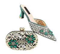 Women's Evening Heels Sparkling Mini Bag Set Italian Design Rhinestone Shoes with Matching Clutch for Wedding