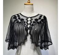Women's Evening Party Shawl Cape with Vintage 1920s Beaded Sequin and Retro Flapper Deco Style (Black)