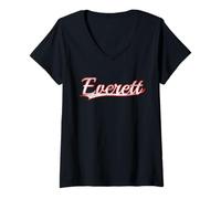 Women's Everett Washington Puget Sound Vintage Varsity Distressed V-Neck T-Shirt