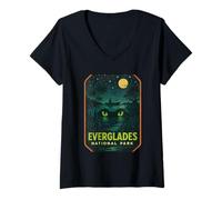 Womens Everglades Night Paddle Shirt Moonlit Canoe Mangroves V-Neck T-Shirt
