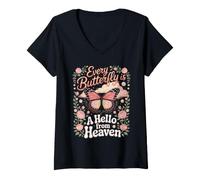 Women's Every Butterfly is a Hello from Heaven Butterfly Monarch V-Neck T-Shirt