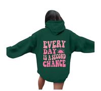 Womens Every Day Is A Second Chance Anime Hoodies Cute Graphic Beach Hooded Sweatshirts Country Trendy Casual Pullover Hoodies College with Hood Loose Fit Preppy Fall Green
