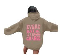 Women's Every Day Is A Second Chance Fall Oversized Hoodies Graphic Beach Cute Trendy Hooded Clothes for Teens Casual University Tops Outfits Fashion Vintage Sweaters Workou Gothic Brown