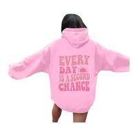 Womens Every Day Is A Second Chance Hoodies Comfy Pullover Sweatshirts Long Sleeve Drawstring Casual Jumpers Pink