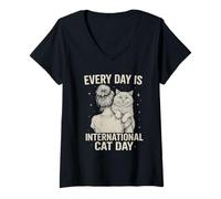 Womens Every Day is International Cat Day Womens Cat mom V-Neck T-Shirt