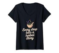 Womens Every Drop Tells A Herbal Story Organic Skincare V-Neck T-Shirt