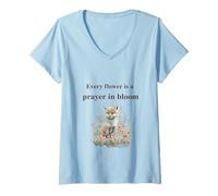 Women's Every Flower is a Prayer in Bloom Spiritual Nature Design V-Neck T-Shirt