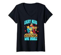 Womens Every Hero Needs a Sidekick. Mine drools. V-Neck T-Shirt